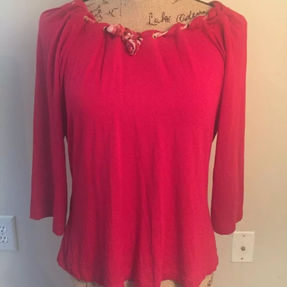 St. John Red/Gold Grommets and Scarf Top Sz L